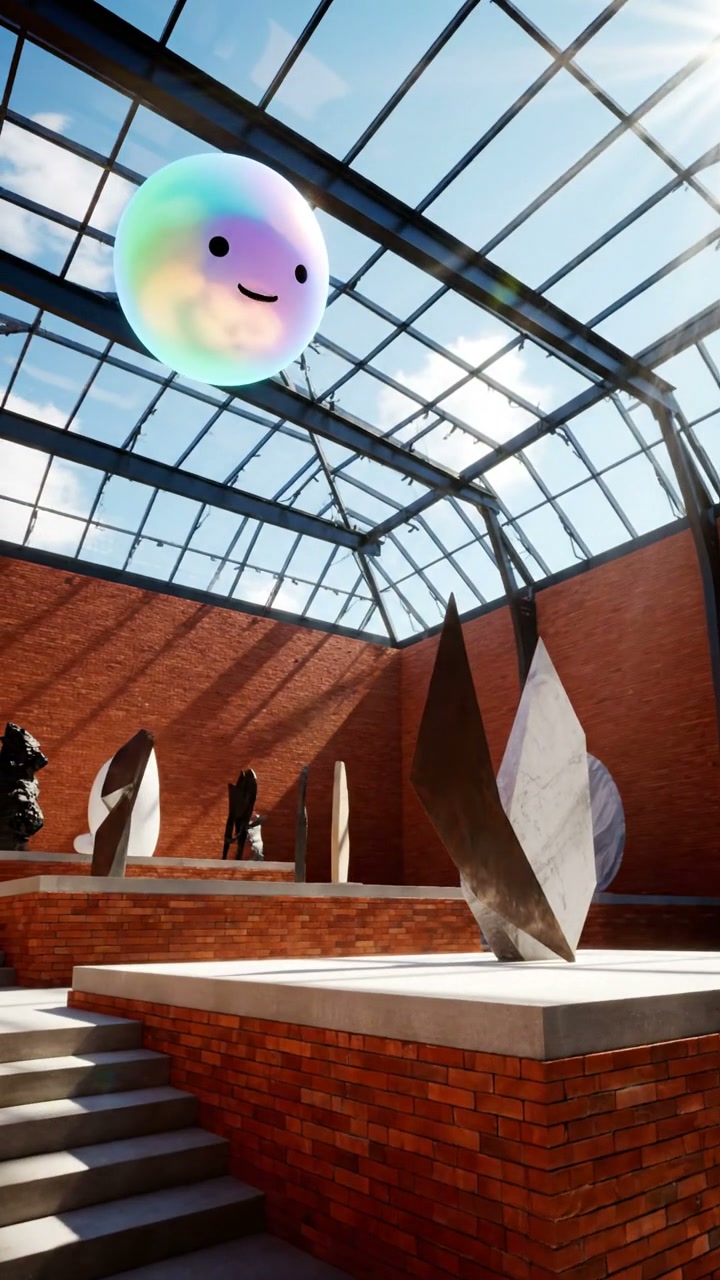 A glass-ceilinged sculpture maze