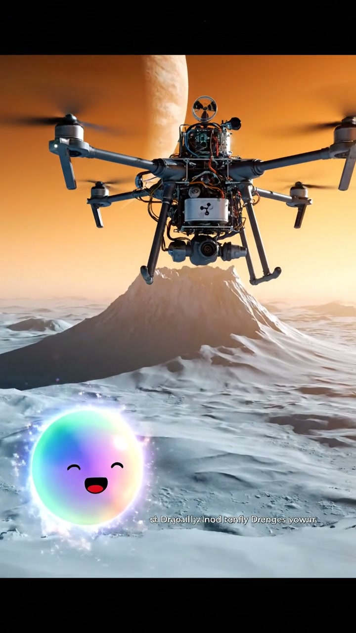 A drone flying on a frozen moon